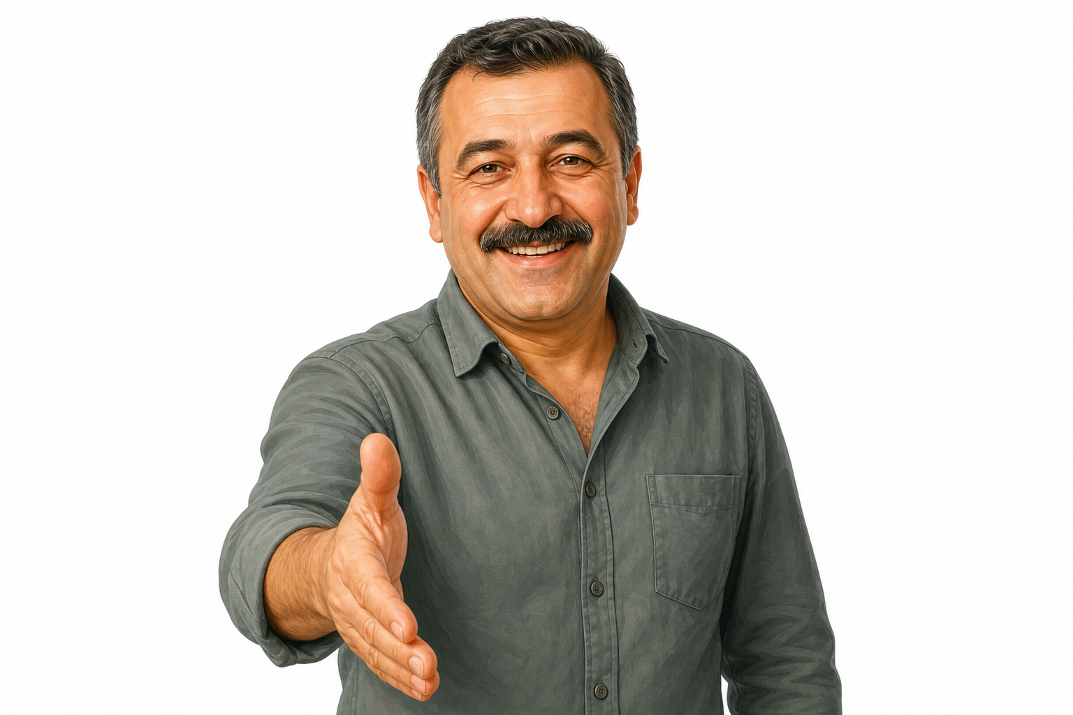 Sade giyimli restoran işletmecisi el sıkışıyor