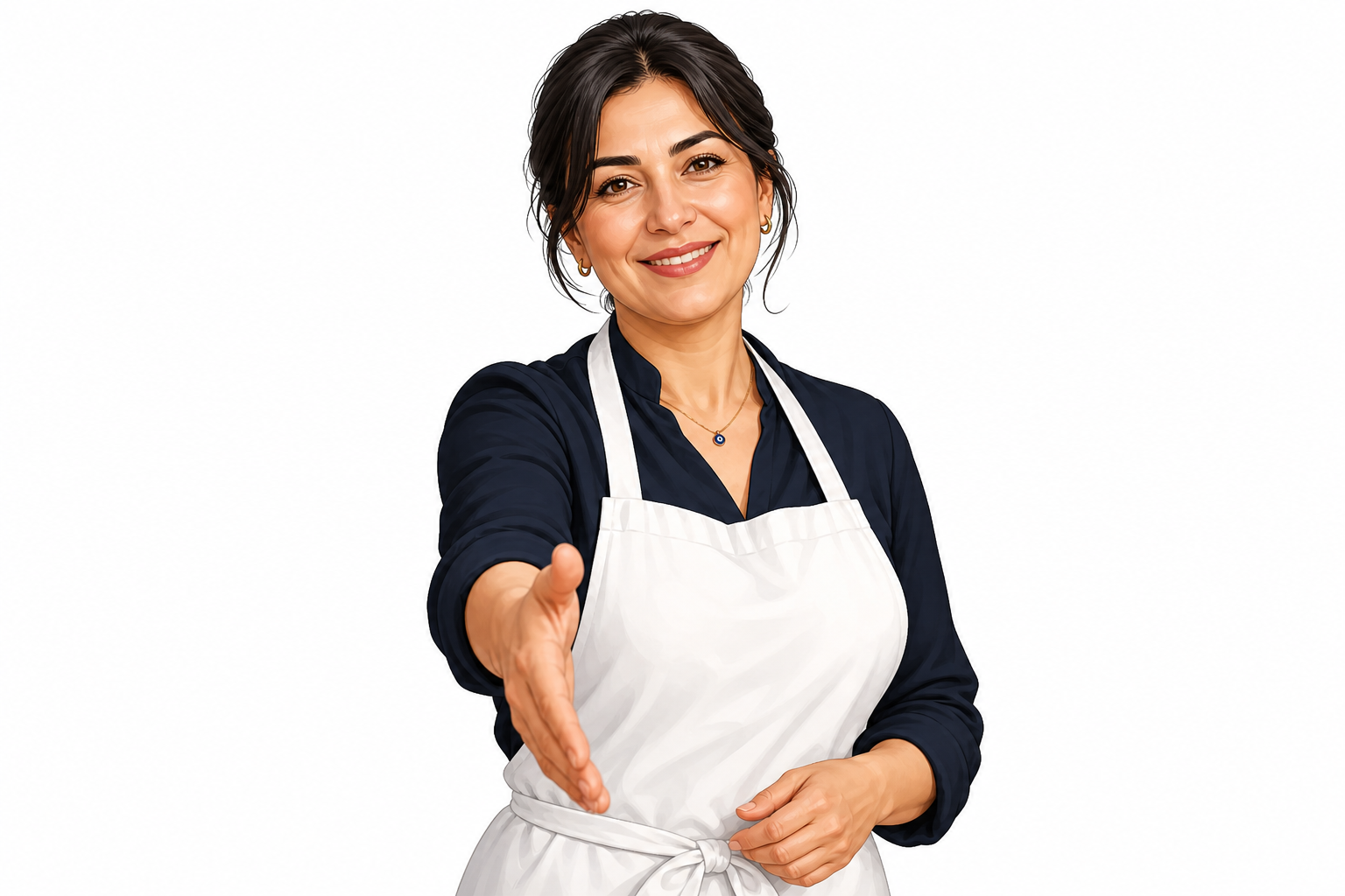 Önlüklü restoran sahibi el sıkışıyor